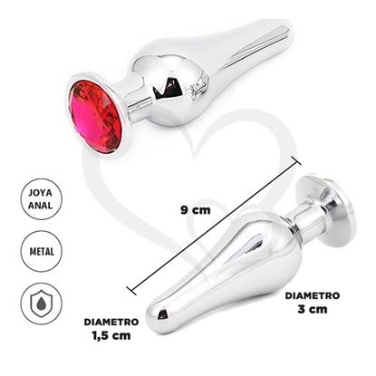 Dilatador anal metalico con joya roja